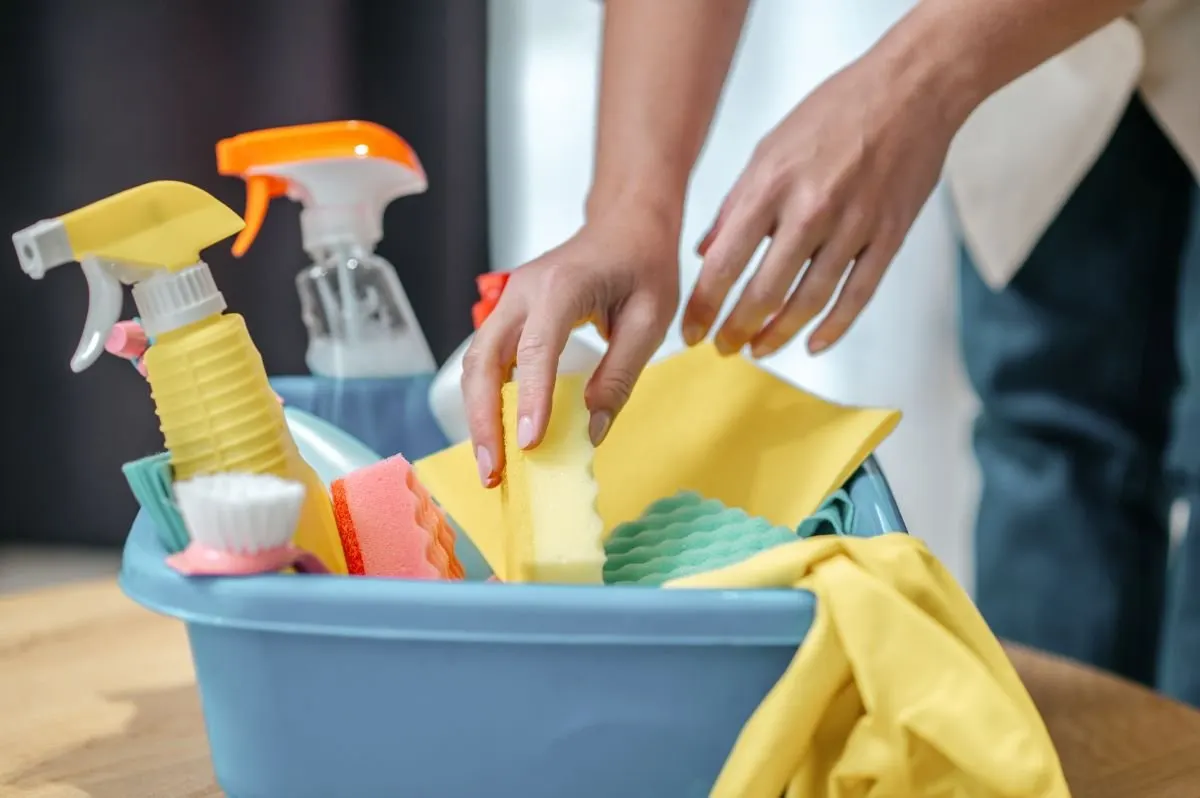 Mansfield Services cleaner with professional cleaning supplies