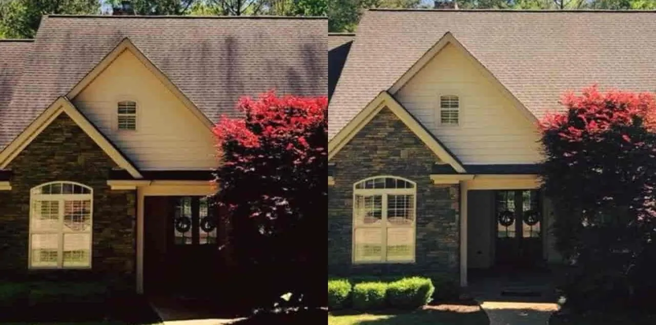 Roof cleaning before and after by Mansfield Services in Vermont